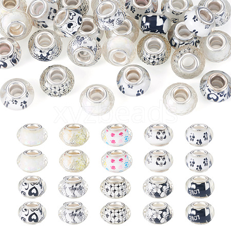 30Pcs Printed Transparent Resin European Beads RESI-TADJ0001-03D-1
