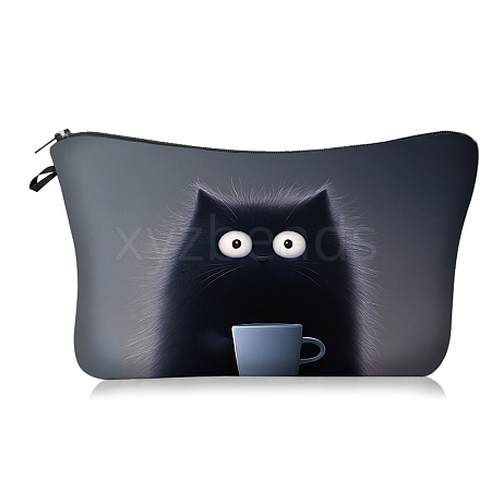 Polyester Cartoon Afternoon Tea Cat Printed Cosmetic Zipper Cluthch Bags PW-WG8E879-02-1