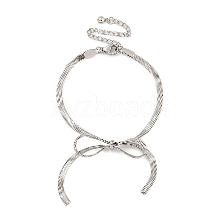 Bowknot 304 Stainless Steel Snake Chain Bracelets for Women BJEW-G721-01P-1