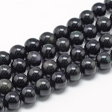 Natural Obsidian Beads Strands G-R446-8mm-27-1