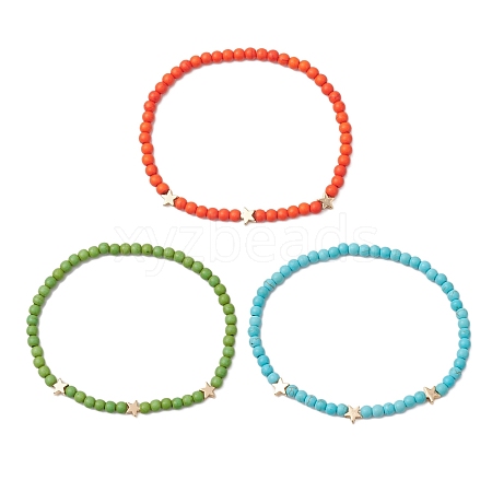 5Pcs 5 Colors Dyed Synthetic Turquoise Beads Stretch Bracelets for Women Men BJEW-JB11311-1