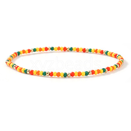Summer Theme Glass Seed Bead & Brass Beads Stretch Bracelets MU3980-1-1