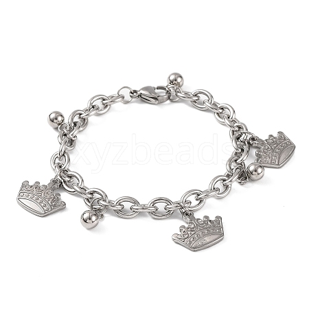 Tarnish Resistant 304 Stainless Steel Crown Charm Bracelets BJEW-B078-100P-1