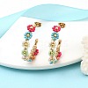 304 Stainless Steel & Bohemian Beaded C-Shaped with Flower Stud Earrings for Women EJEW-R001-03G-01-1