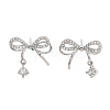 Bowknot Brass Micro Pave Clear Cubic Zirconia Stud Earrings EJEW-L293-001P-1