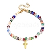 3Pcs 3 Colors Alloy Cross Charm Bracelets BJEW-JB12323-3