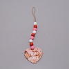 Valentine's Day Theme Schima Wood Beads & Hemp Rope Pendants Decorations HJEW-TAC0012-14-1
