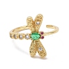 Green Cubic Zirconia Dragonfly Open Ring RJEW-P032-33G-2