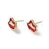 Brass with Red Enamel Stud Earring Findings KK-CBA36F9-02G-1