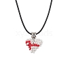 Glass Sead Beaded 3D Red Ribbon Heart Pendant Necklaces NJEW-MZ00089-2