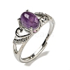 Oval Natural Amethyst Adjustable Rings RJEW-Q818-01P-03B-2