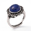 Flower Natural Lapis Lazuli Adjustable Rings RJEW-E067-08AS-01-4