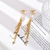 Brass ABS Plastic Pearl Tassel Stud Earrings EJEW-U040-15G-2