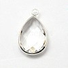 Silver Color Plated Brass Glass Teardrop Pendants GLAA-J017A-S-3