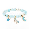 Acrylic Imitation Pearl Stretch Bracelet with Alloy Enamel Charms for Women BJEW-JB08448-3