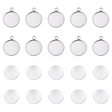 304 Stainless Steel Pendant Cabochon Settings and Clear Half Round Glass Cabochon STAS-X0017-12P-16mm