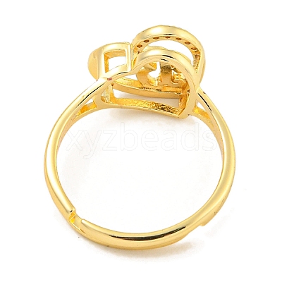 Heart with Letter Rack Plating Brass Micro Pave Cubic Zirconia Adjustable Rings for Women RJEW-I105-06G-B-1