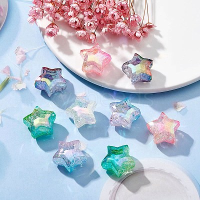 10Pcs 5 Colors UV Plating Transparent Crackle Acrylic Beads OACR-YW0001-57-1