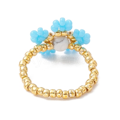 Round Seed Beads with Gemstone Beads Rings RJEW-MZ00015-04-1