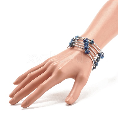 5-Loop Natural Lapis Lazuli Chip Beaded Wrap Bracelets for Women BJEW-JB01517-10-1