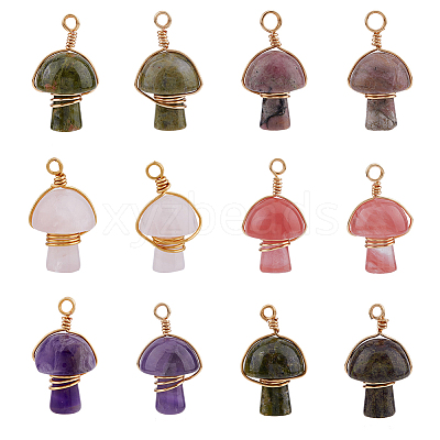 12Pcs 6 Styles Natural & Synthetic Mixed Stone Copper Wire Wrapped Pendants FIND-FH0006-26-1