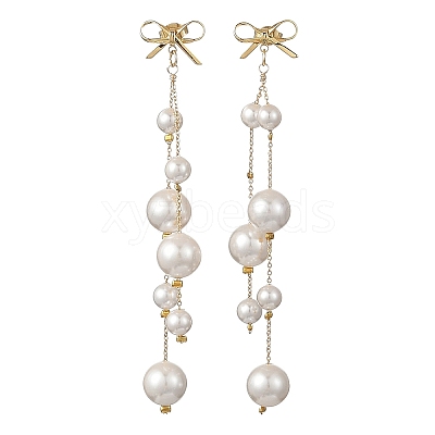 Shell Pearl Round Beaded Tassel Earrings EJEW-TA00816-1