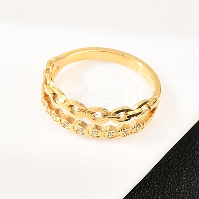 304 Stainless Steel Micro Pave Cubic Zirconia Finger Rings for Women RJEW-K315-01G-1
