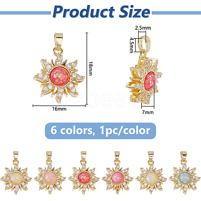 6Pcs 6 Colors Rack Plating Brass Pendant KK-DC0004-98-1