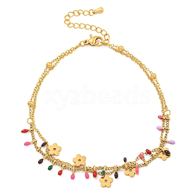 Boho 304 Stainless Steel Enamel Anklets AJEW-P125-01A-G-1