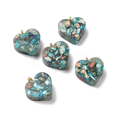 Transparent Resin Natural Imperial Jasper Dyed Chips Pendants G-E185-12G-1