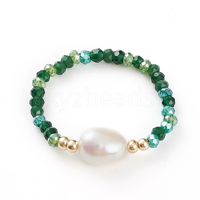 Glass Beads Stretch Rings RJEW-JR00314-1