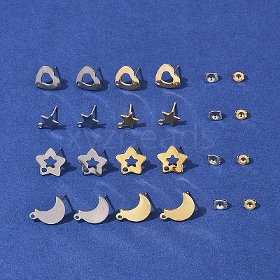 16Pcs 8 Styles 304 Stainless Steel Stud Earring Findings STAS-FS0001-86-1