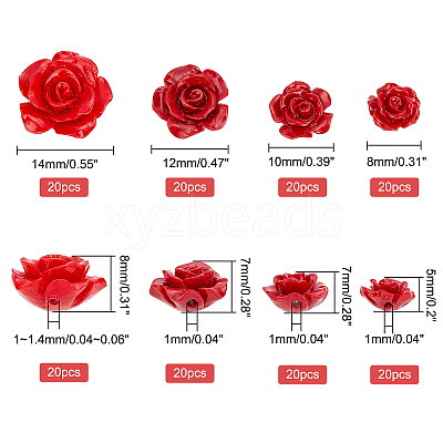 80Pcs 4 Style Dyed Synthetic Coral Beads CORA-GA0001-01-1