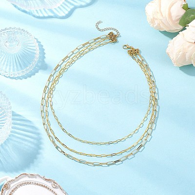 Brass Paperclip Chain 3 Layered Necklaces for Women NJEW-JN05507-1