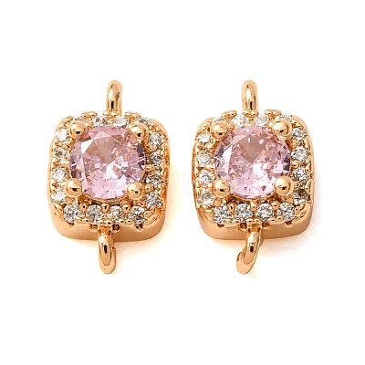 Brass Pave Pink Cubic Zirconia Connector Charms CU-CBAEC99-14G-1