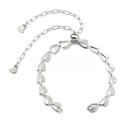 Brass Heart Link Chain Slider Bracelet Making AJEW-JB01603-02-1