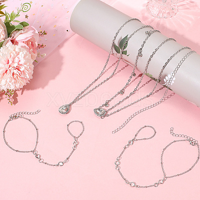 2Pcs Alloy Curb Chain Finger Ring Bracelets for Women BJEW-CY0001-06-1