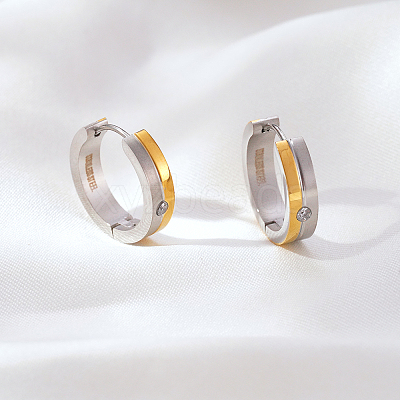 Two Tone 304 Stainless Steel Rhinestone Hoop Earrings for Women OJ2357-2-1