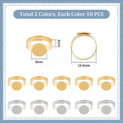20Pcs 2 Styles Adjustable 304 Stainless Steel Finger Rings Components STAS-UN0057-19A-1