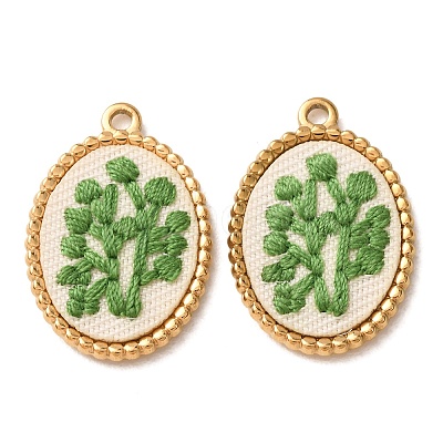 304 Stainless Steel & Cloth Embroidered Pendants FB-CBAFBAF-09G-01-1