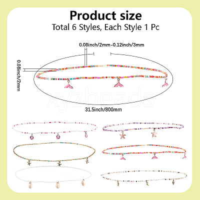 6Pcs 6 Styles Glass Seed Beads Stretch Waist Chains for Women AJEW-CY0001-17-1