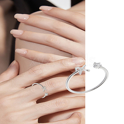 1Pc Letter Brass Rhinestone Open Cuff Rings for Women AJEW-LP0004-47X-S-1