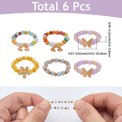 6Pcs 2 Styles Alloy & Glass Beaded Decorative Rings for Smartwatch Band AJEW-CP0009-95-1