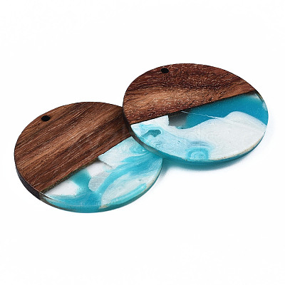 Transparent Resin & Walnut Wood Pendants X-RESI-T035-35B-1