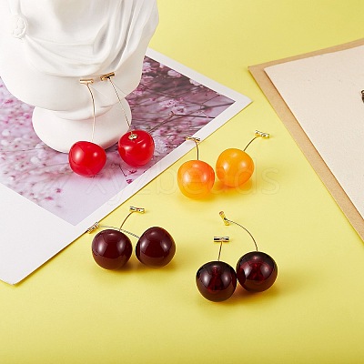 4Pair 4 Colors Lifelike Cherry Dangle Stud Earrings EJEW-SZ0001-54-1