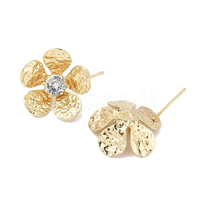 Flower Brass Micro Pave Cubic Zirconia Stud Earring Findings KK-M326-08G-1