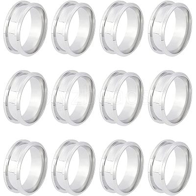 12Pcs 201 Stainless Steel Grooved Finger Ring Settings STAS-UN0038-95-1