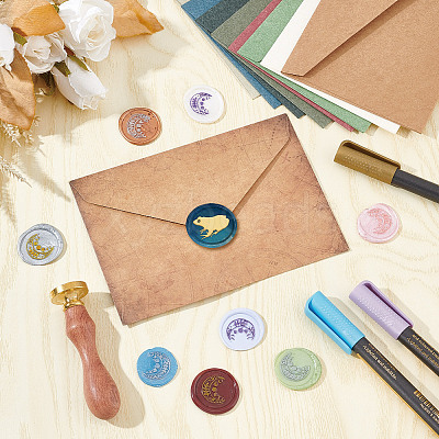 Brass Wax Seal Stamps with Wood Handle AJEW-WH0412-0181-1