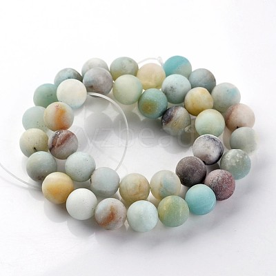 Frosted Natural Flower Amazonite Round Beads Strands G-E330-8mm-01-1