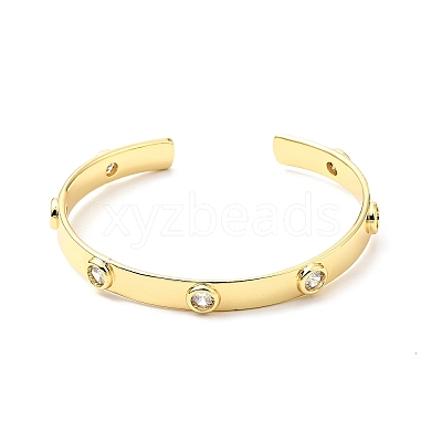 Clear Cubic Zirconia Flat Round Open Cuff Bangle BJEW-J165-07G-1